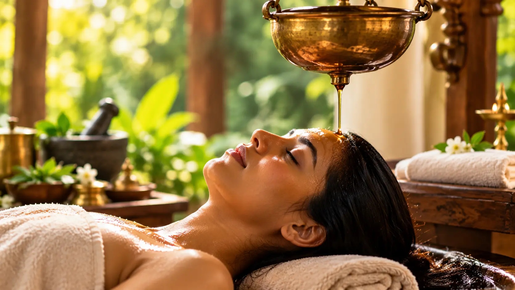 Traditional Ayurvedic Shirodhara therapy