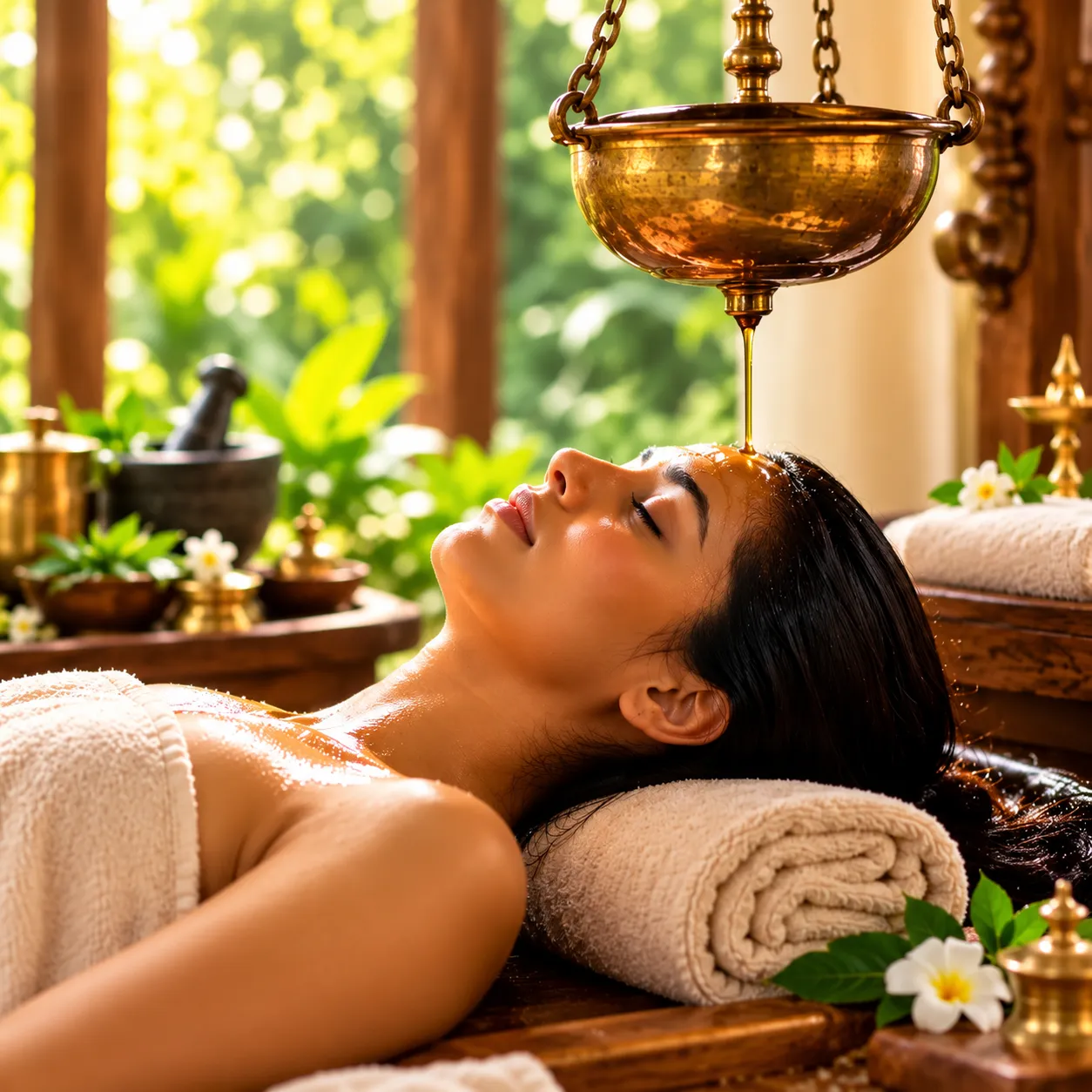 Traditional Ayurvedic Shirodhara therapy